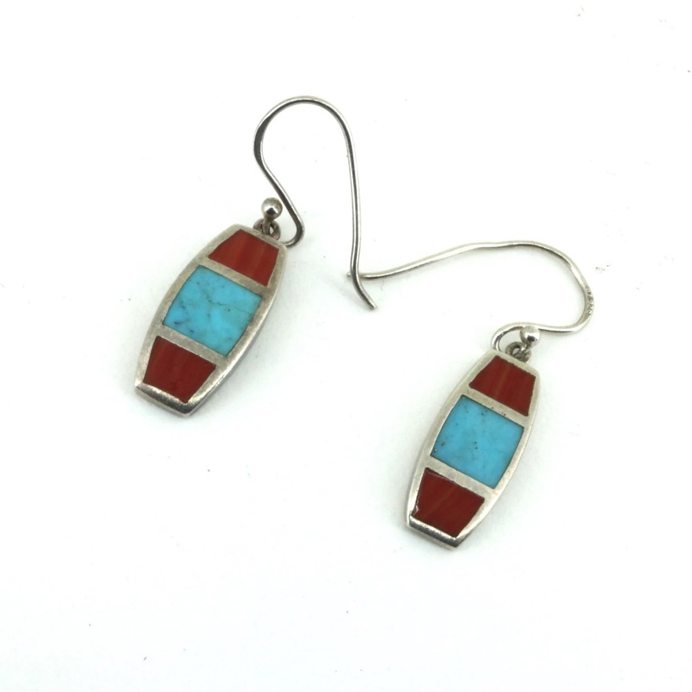 Vintage - Silver, Turquoise and Agate Earrings